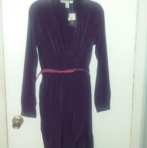 Silky eggplant color wrap style dress
